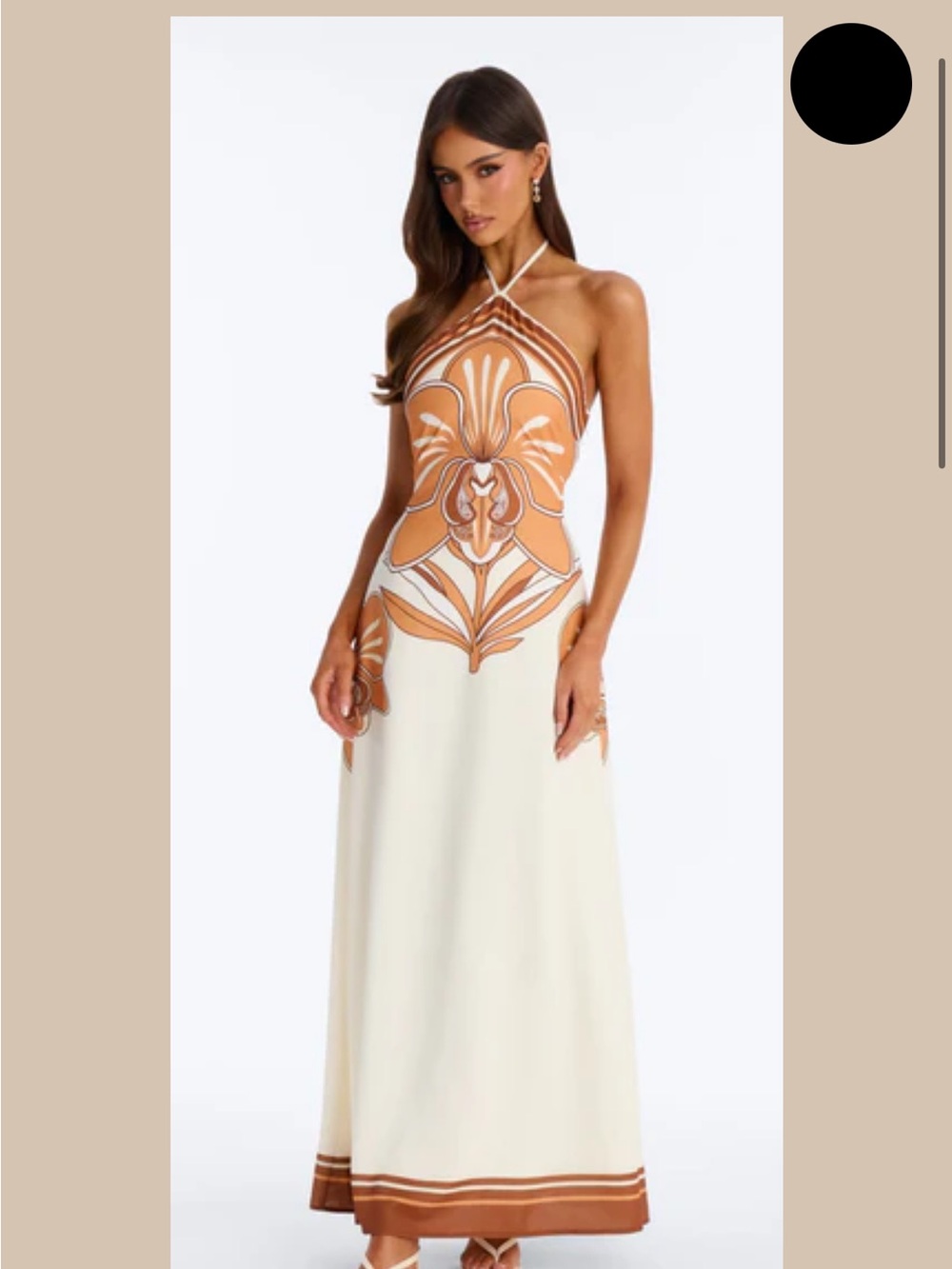 Sienna Orchid Ivory and Tan Halter Maxi Dress